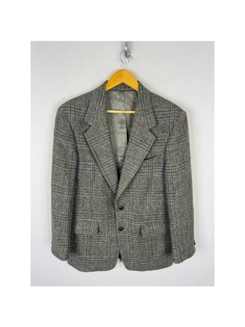 Harris Tweed Mens 40 Reg Wool Blazer Grey Glen Plaid Sport Coat Scotland